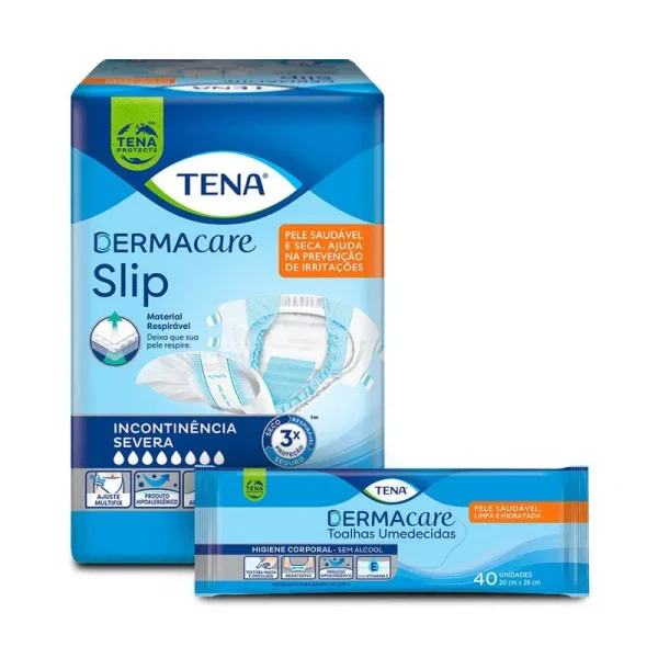 KIT Fralda Geriátrica Tena Derma + Lenço Umedecido